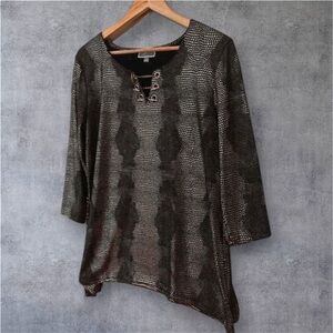 GM Collections Metallic Black‎ Gold Formal Blouse Top M | Evening Party Tunic